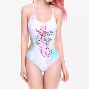 PUSHEEN: MER-MEOWS SEAHORSE MERMAID Themed Cut Out Style Swimsuit [LARGE] *NWT